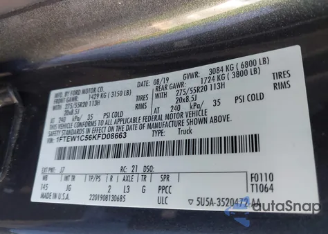 2019 Ford F-150 Xl z USA, uszkodzony, nr VIN 1FTEW1C56KFD08663